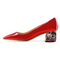 thumbnail image 2 of YDN Women Graceful Square Closed Toe Slip On Pumps Rhinestone Studded Block Low Heels Dance Prom Dressy Shoes Size 7 Red, 2 of 4