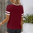 thumbnail image 3 of Fesfesfes Women's Summer T-Shirt Leisure Short Sleeve Contrast Stripe Collar Cuffs V-neck Tops Trendy Breathable Daily Wearing Blouses(Wine,2XL), 3 of 8