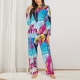 thumbnail image 2 of Honeii Tropical Flamingo Summer Print Women's Pajama Sets Long Sleeve Button Down Sleepwear Nightwear Soft Pjs Lounge Sets 2PCS-Large, 2 of 7