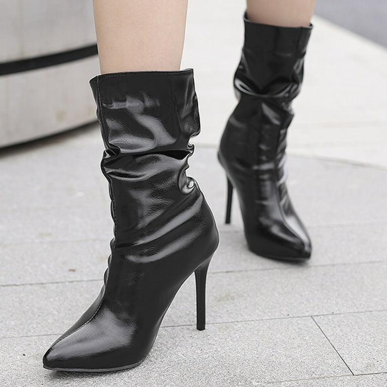 NaWent Slouched Ruched Fold Over Boots for Women Covered Wedge