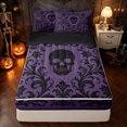 thumbnail image 2 of Feelyou Vintage Boho Skull Zipper Twin Comforter Sets with Fitted Sheet and 2 Pillowcases, Mandala Damask Flower Zipper Bedding Set, Purple Black, Black Reversible, 4 Pieces, 2 of 7