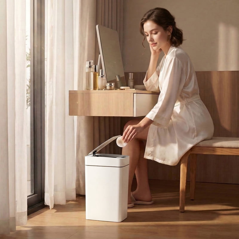Homall 2 Pack 2.6 Gal Bathroom Trash Can with Lid, Slim Motion Sensor Waterproof Plastic Trash Bins, Touchless Smart Bin, Suitable for Multiple Settings, White