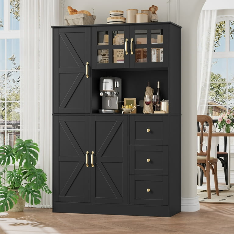 バンバラヤー（キャビネット） Homfa 62″ Farmhouse Pantry Cabinet with Microwave Shelf, Kitchen