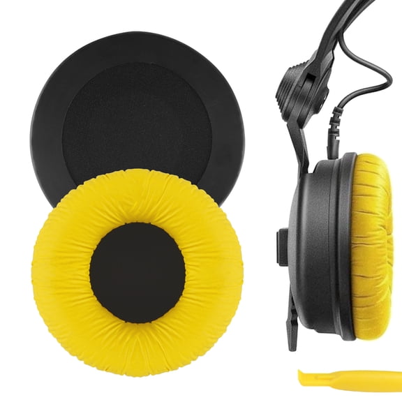 Geekria QuickFit Leatherette Replacement Ear Pads for Sennheiser HD25, HD25-II, HD25SP, HD25SP-II, Limited 75th Anniversary Edition Headphones Ear Cushions (Yellow)