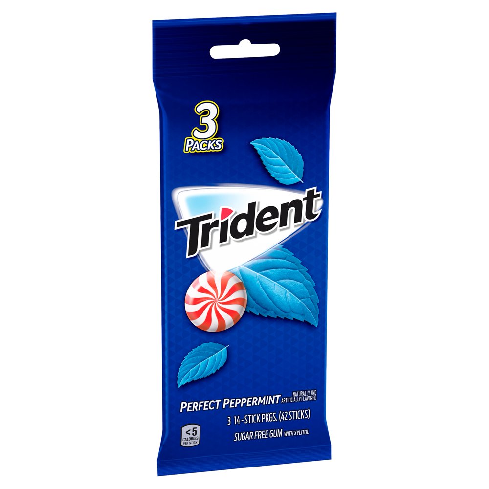 Trident Perfect Peppermint Sugar Free Gum with Xylitol, 14 count, 3 pack
