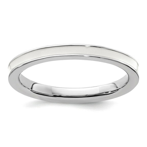 925 Sterling Silver Polished Stackable White Enameled 2.25mm Ring Size 8 Stackable Ring for Women