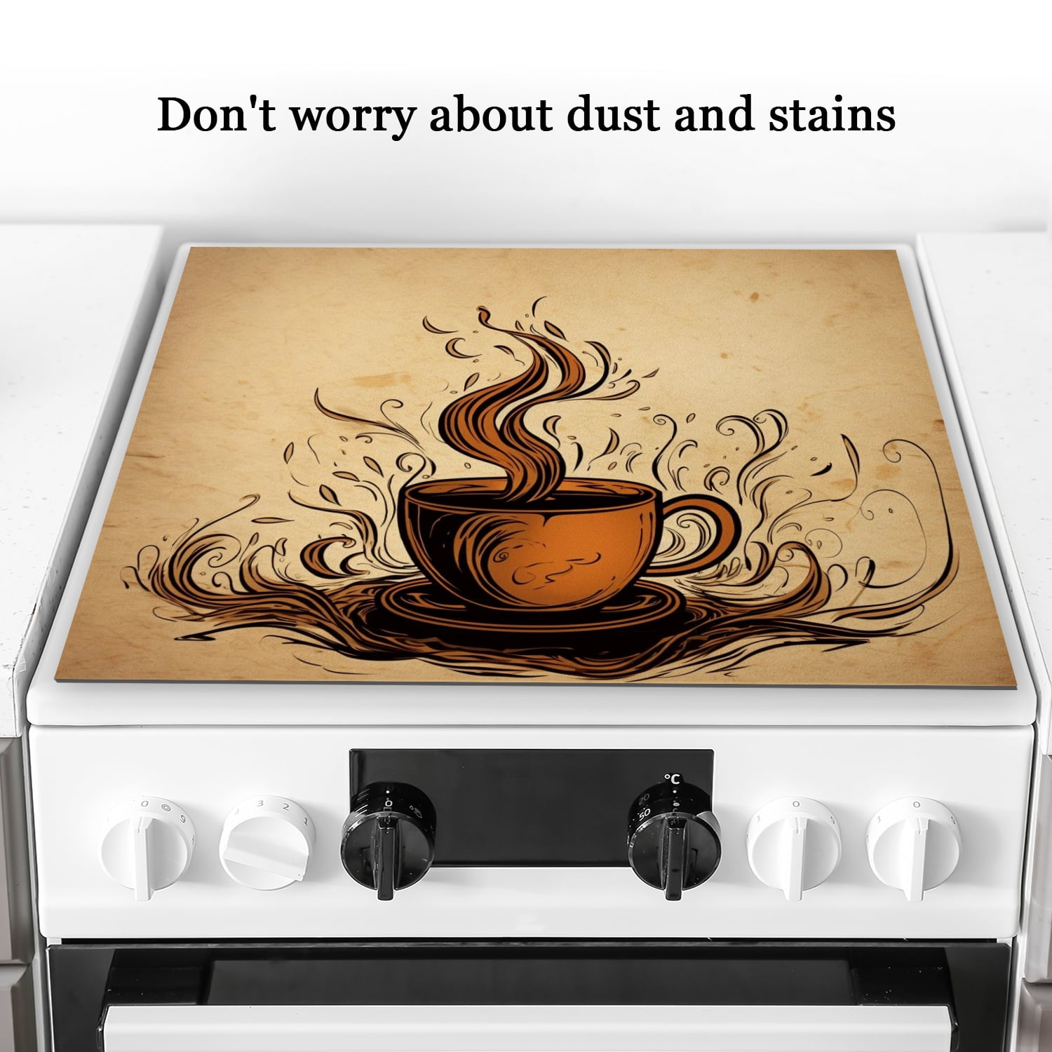 Square Stove Top Covers for Gas Burners, Vintage Coffee Glass Induction Cooktop Protector Mat, Washable Foldable Range Cover for Kitchen RV (28×20 Inch)