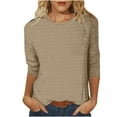 thumbnail image 3 of Feancey 3/4 Sleeve Waffle Knit Tops for Women Solid Casual Crewneck Loose Tunics Spring Casual Work Blouse Three Quarter Length Sleeve Tees Khaki S, 3 of 6