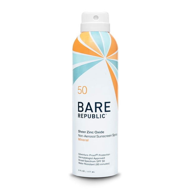 Bare Republic Protector solar mineral SPF 50 Spray protector solar acabado transparente y no graso aroma vainilla coco 6 onzas líquidas