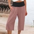 thumbnail image 2 of Lenpel Capri Pants for Women Elastic High Waisted Pull on Pleated Wide Leg Pants Casual Loose Capris with Pockets, 2 of 6