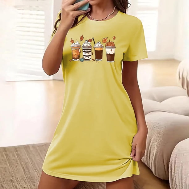 Camisón corto de talla grande para mujer, camisón de manga corta con estampado de pecho a la moda, camisón para mujer
