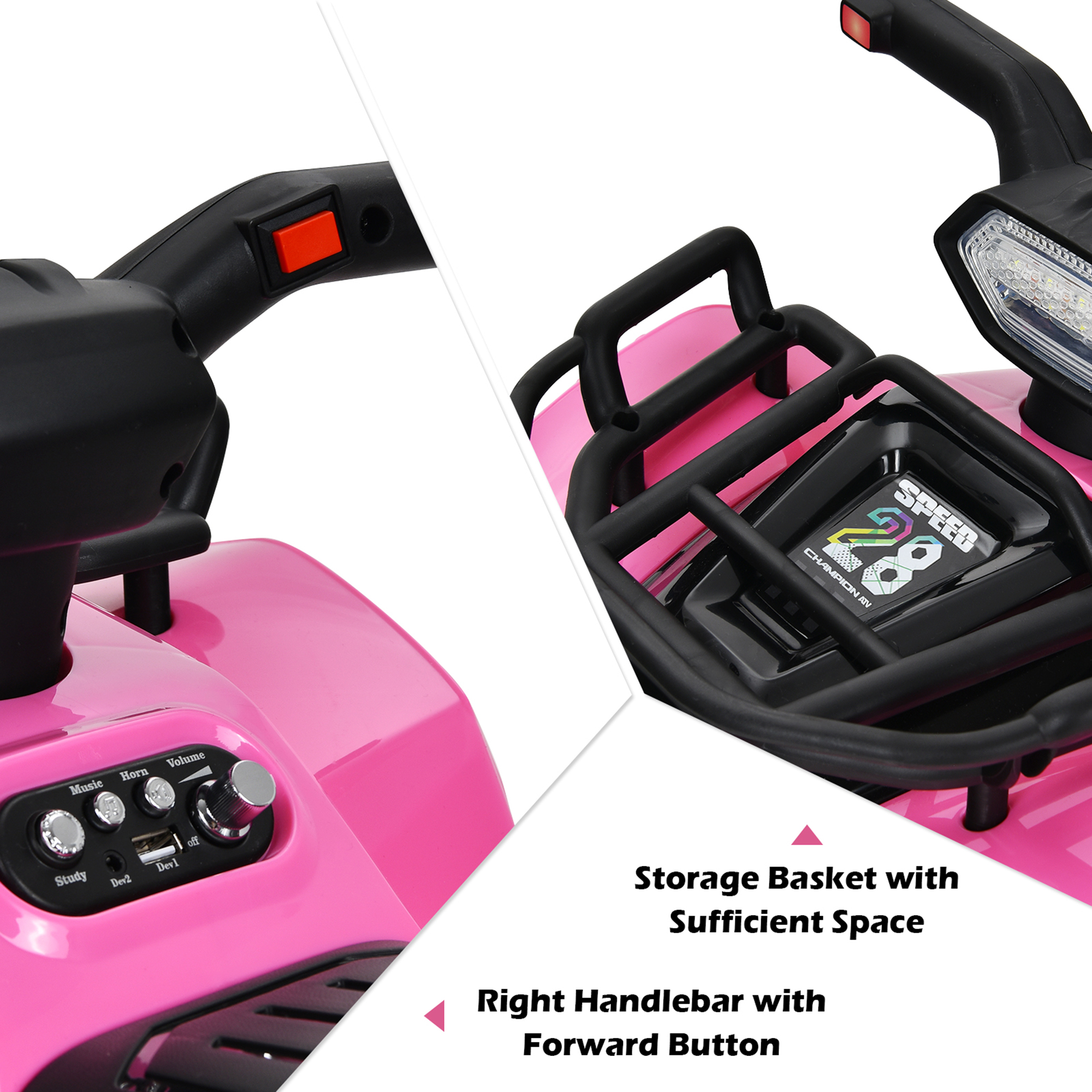Gymax 6V 4 Wheels ATV Quad Ride On Car Kids Ride-On Toy w/ Music Horn LED Light Pink