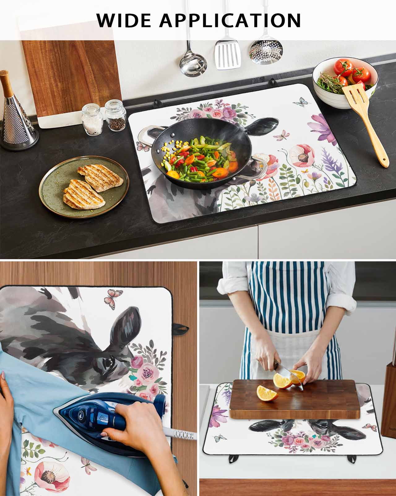 nqOlkjepod Large Induction Cooktop Protector Mat 24"x21", Cow Flower Stove Top Covers for Electric Stove, Farmhouse Cattle Botanical Butterfly Floral Stove Burner Cover Mats, Glass Top Stove Cover