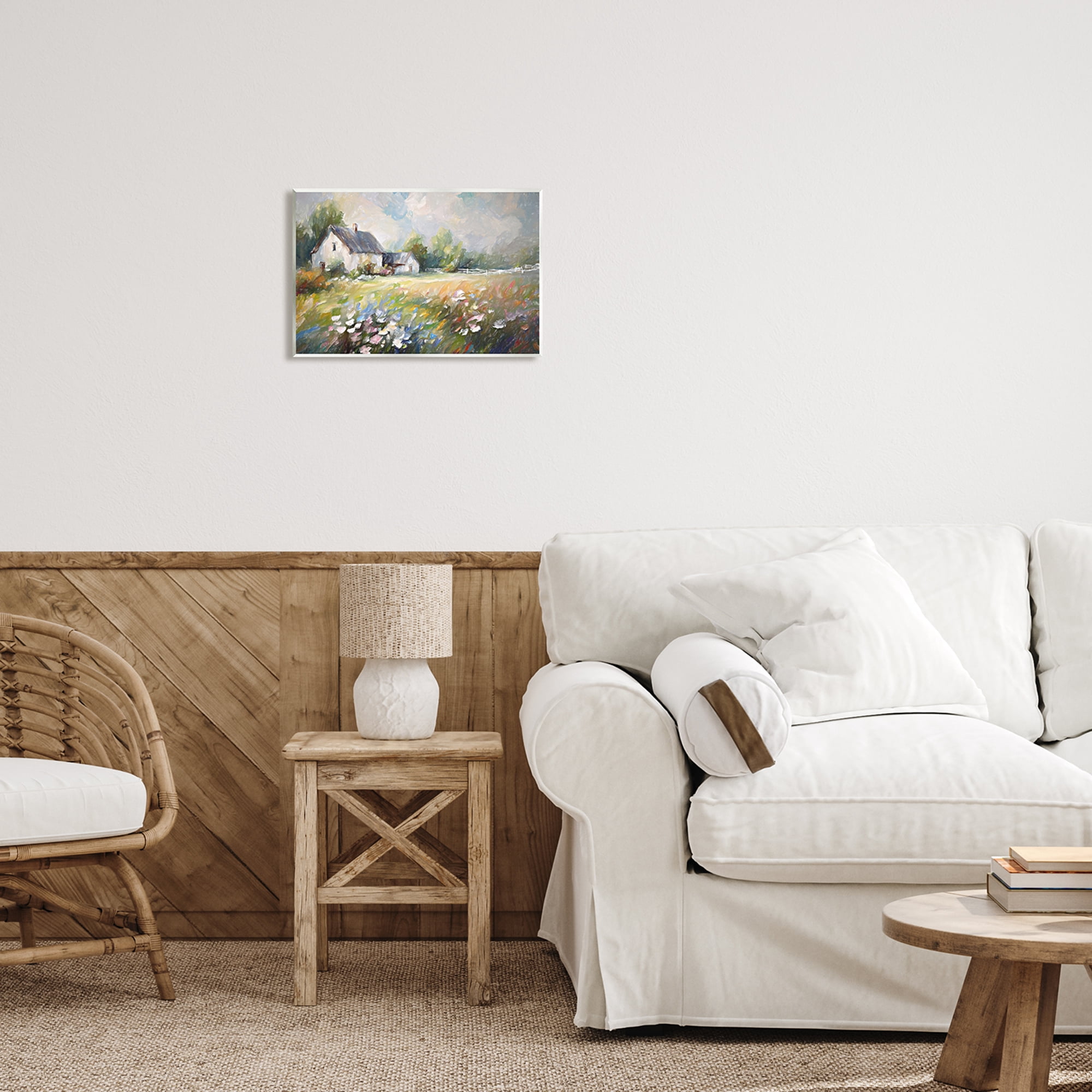 Stupell Industries Windblown Flowers Farmhouse Landscape Painting Unframed Art Print Wall Art, 15 x 10