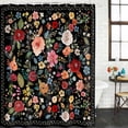 thumbnail image 3 of Watercolor Flowers Waterproof Fabric Shower Curtain,Farmhouse Floral Vintage Black Waterproof Fabric Shower Curtain for Bathroom Curtains Bathtubs Hotel Shower Curtains with 12 Hooks Stall 48x72in, 3 of 8