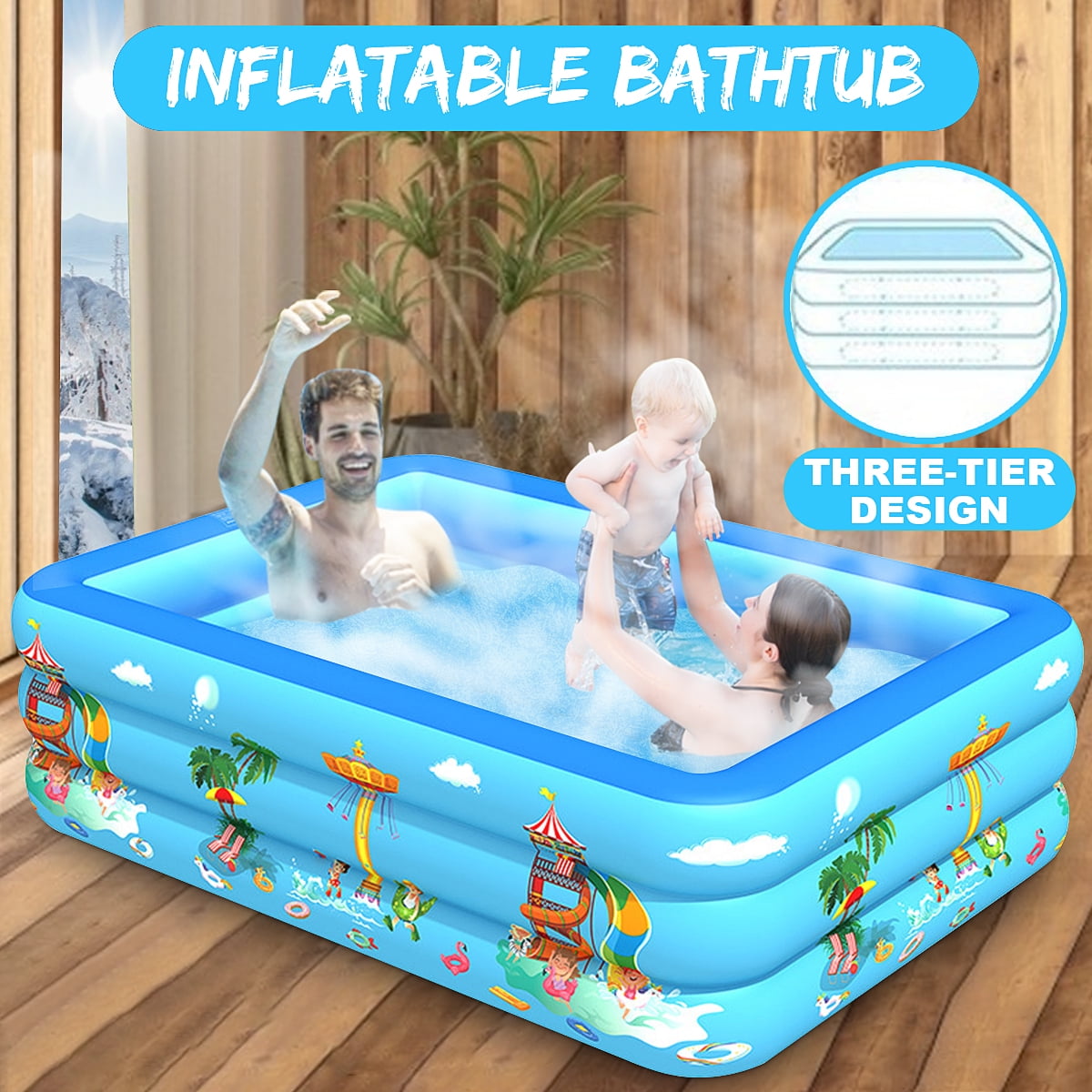 110x90x46cm Yours Bath Family Inflatable Pool Large Swimming Paddling Pool for Kids Childrens Baby Family 