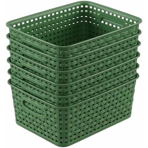 6-Pack Plastic Woven Storage Basket, Organizing Baskets Bins for Kitchen, Pantry, Shelf, Green$$Home Decor, Kitchen, & Other