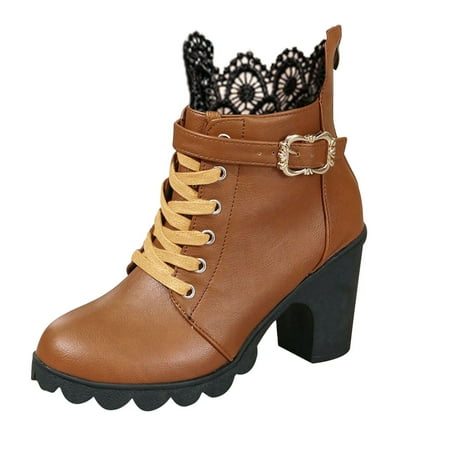 OJSFQUFP Non Slip Shoes for Women Stylish Thick Soled Thick Soled Women s Boots with Thick Heel Lace and Lace Up Back Zipper Rain Shoes for Women Yellow 35