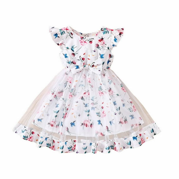 Kids Girls Bodycon New Dress Children Summer Small Flying Sleeve Mesh Cute Printing Set Comfy Lovely Dailywear Breathble Elegant Dresses