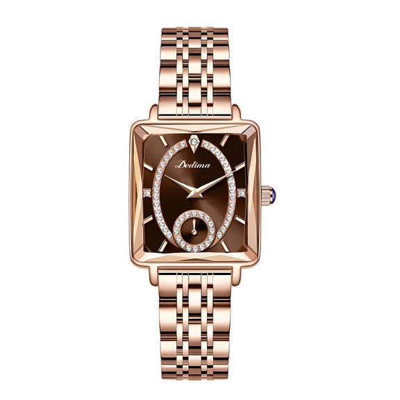 High-end Fashion Square Women's Rose Gold Diamond-encrusted Watch