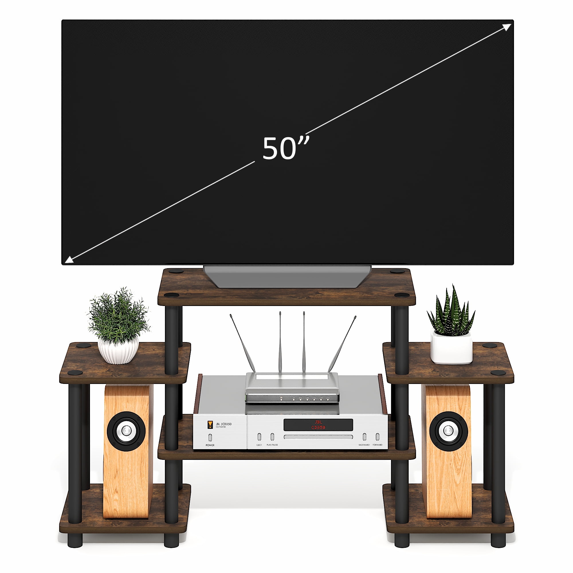 Furinno TURN-N-TUBE 6-Shelf Entertainment Center for TVs up to 32" Amber Pine