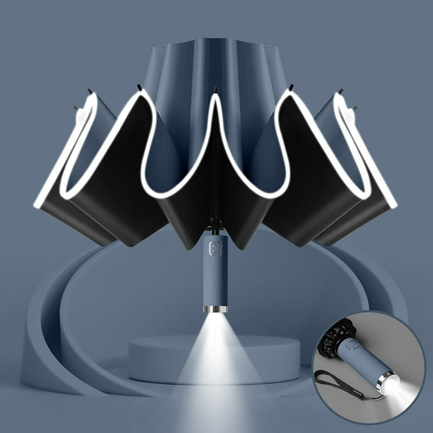 Xihbxyly Paraguas Plegable con Banda Reflectante de Seguridad, Diseño de Doble Ventilación Resistente Al Viento, Diseño Compacto de 10 Varillas, Apertura y Cierre Automáticos, Ideal para Viajes, Diám