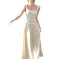 thumbnail image 2 of Xioeram Evening Party Women Dress Low-cut Square Neck Sleeveless High Tight Waist A-line Pleated Solid Color Frence Style Ankle Length Prom Banquet Maxi Dress, 2 of 8