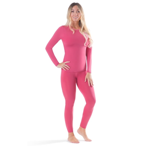 Rocky Women Thermal Top and Bottom Warmer Cold Weather Underwear Set, Mauve Pink XL