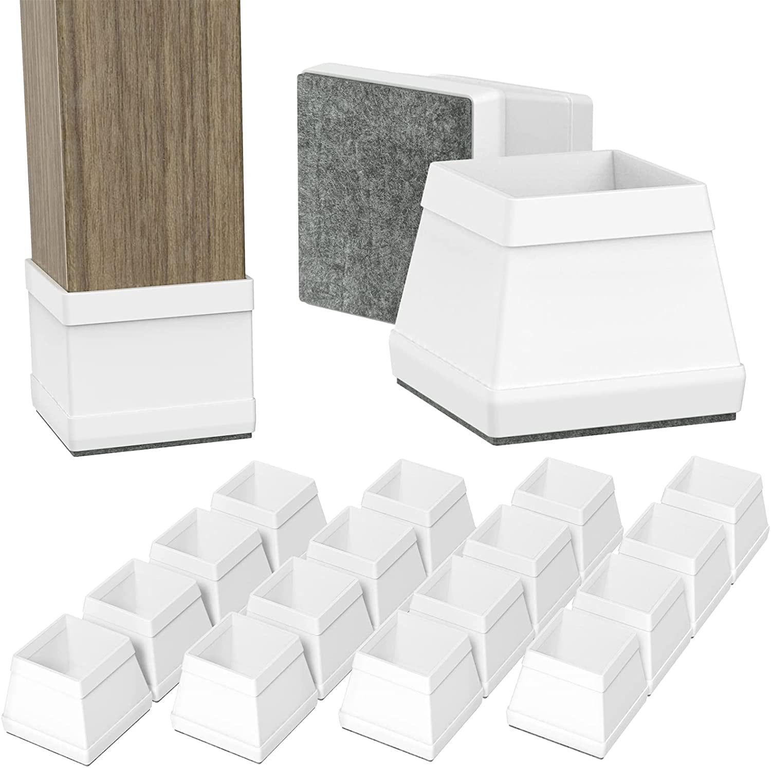 Square Silicone Chair Leg Protectors,(16PCS 1Inch White).