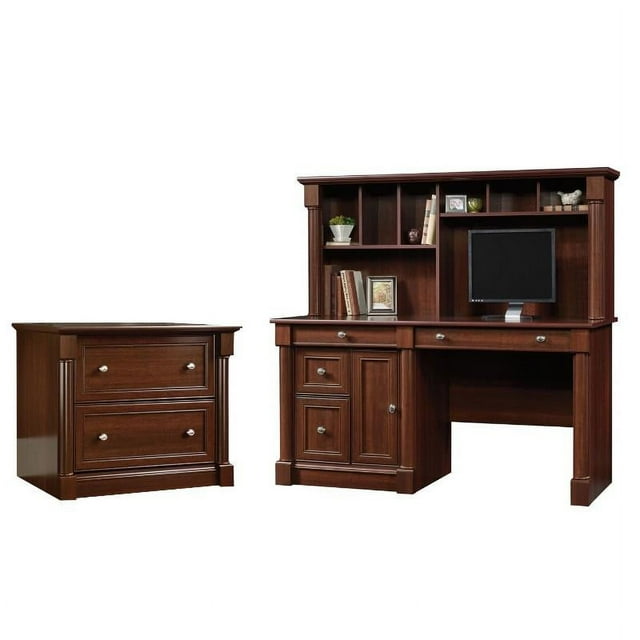 Ensemble de Bureau 2 Pcs avec Bureau d'Ordinateur et Classeur en Cerisier
