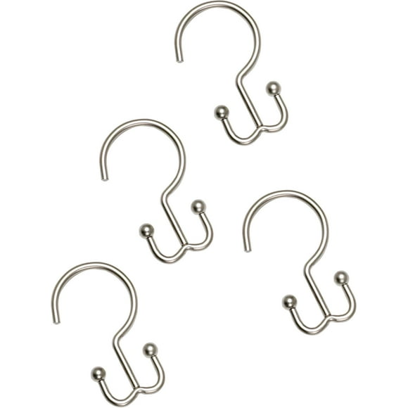 Zenna Home Crochets de Rideau de Douche en Aluminium Antirouille Double, Ensemble de 12, Nickel