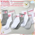 thumbnail image 4 of Bocaoying 8 Pairs Girl Crew Athletic Socks, Cotton Socks with Retro Stripes Flower Cartoon Patterns for Kids Running Sport Indoor Outdoor, 4 of 7