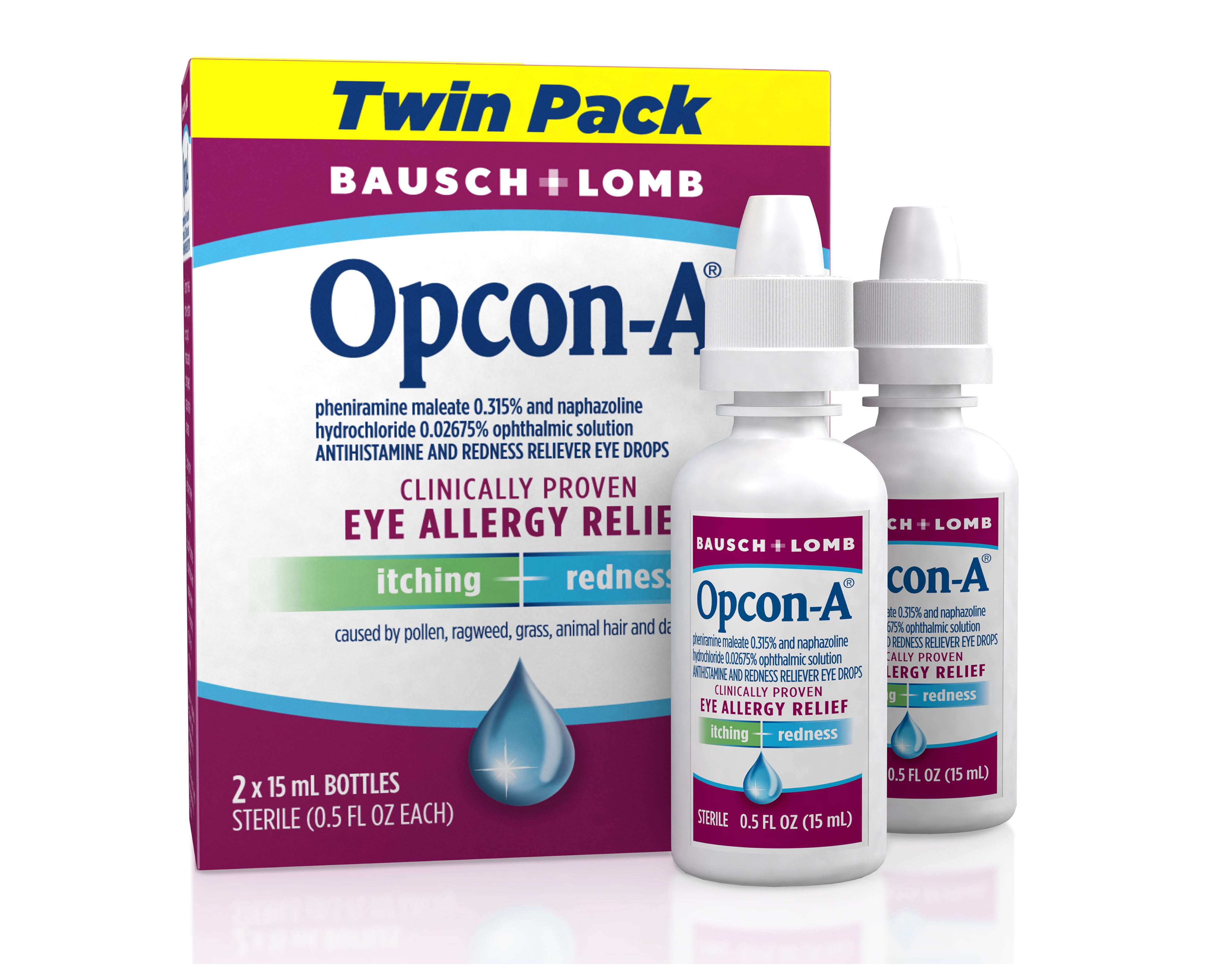 3 Pack - Opcon-A Eye Allergy Relief Drops–Antihistamine and Redness Reliever Eye Drops–from Bausch + Lomb – 0.5 FL OZ (15 mL) Twin Pack