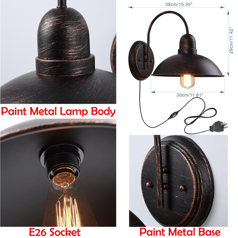 KAYYELAMP Detachable Motion Sensor Waterproof Patio Wall Light with Three Prong Plug, Antique Copper Outdoor Wall Lamp for Entrance Kitchen(No Bulb)