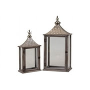 Wooden Lantern Set Of Two W/ Traditional Eastern Designed Metal Roof