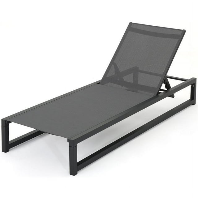 Noble House Modesta Outdoor Blacked Aluminum Lounge w/Grey Mesh Body