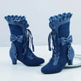 thumbnail image 5 of YLYL Women Vintage Victorian Boots 70s Sweet Bow Mid Heels Lace up Kawaii Witch Mid Calf Boots, 5 of 6