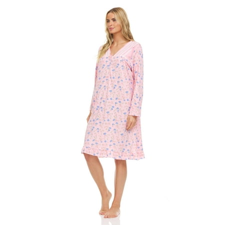 

6015 Womens Nightgown Sleepwear Pajamas Woman Long Sleeve Sleep Dress Nightshirt Pink XXL