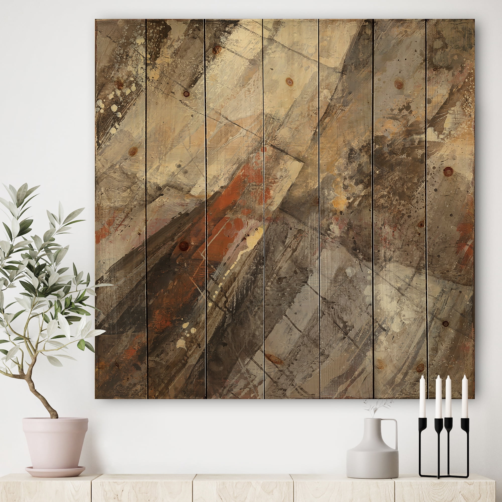 Designart 'Ice and Fire Minerals III' Farmhouse Print on Natural Pine Wood