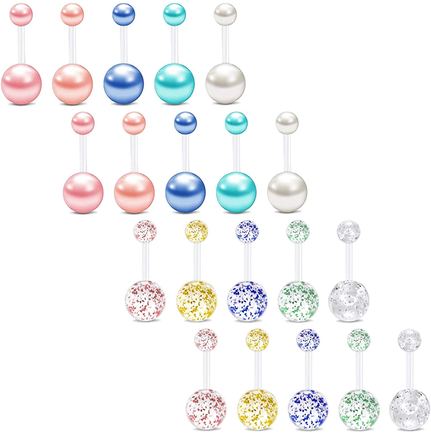 HTWW 14g Plastic Belly Button Rings Retainers Clear UV Flexible Pearl