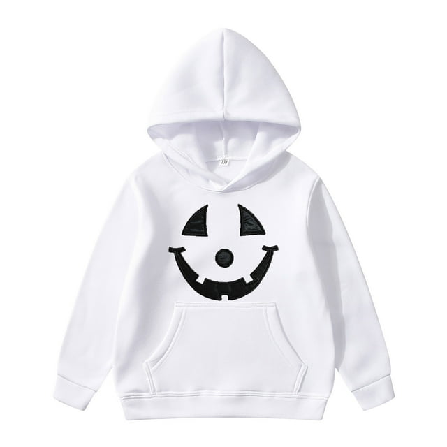 Aocisk Chandail à Capuchon pour Garçons avec Imprimé d'Halloween, Veste Douce, Confortable, Tenue Décontractée pour Enfants, Blanc, 7-8 Ans
