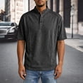 thumbnail image 3 of JTieacloth Men's T-Shirts Casual Button Down Stand Collar Short Sleeved Shirt T Shirt(Black,L), 3 of 6