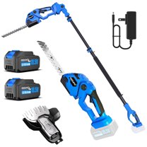 AZZUNO Cordless Hedge Trimmer, 2-in-1 Electric Grass Shears Shrubbery Trimmer with Battery (with Extension Pole)