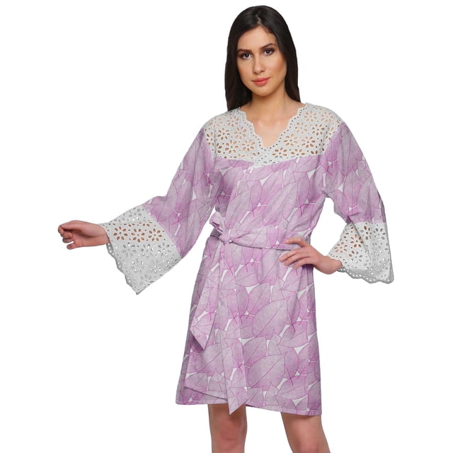 Moomaya Cotton Robe Plus Size Women Dressing Gown Printed Nightwear With Lace