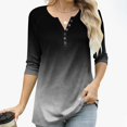 thumbnail image 6 of ZUKMRJPC Women's Casual 3/4 Sleeve T Shirts Gradient Color Button V Neck Tunic Shirts Loose Fit Comfortable Cotton Basic Tee Tops, 6 of 9