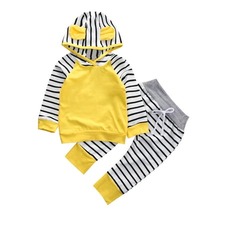 

LAPAKIDS Baby Boy Outfits 0-3 Months Infant Boy Clothes Striped Hoodie + Jogger Pants 2PCS