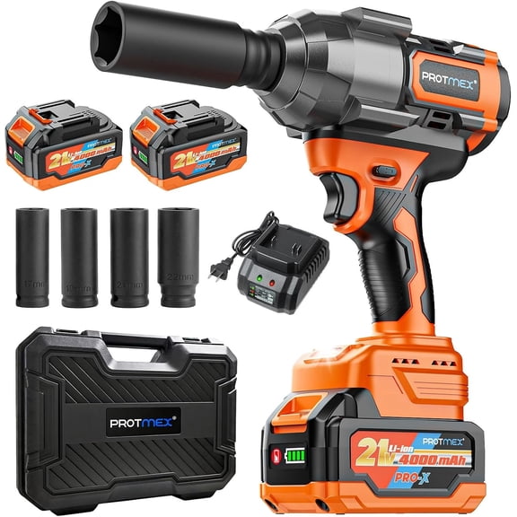 Protmax 21V 1/2 Inch Cordless Impact Wrench 1107Ft-lbs 1500N·m High Torque Brushless Electric Impact Gun Kit 2 x 4.0Ah Batteries Power Impact Wrench Llave de Impacto Pistola de Impacto