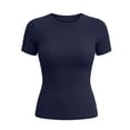 thumbnail image 5 of Hurxie Women's Crew Neck Ribbed Fitted Shirt Basic Short Sleeves Summer T Shirt Tops Navy,M, 5 of 6