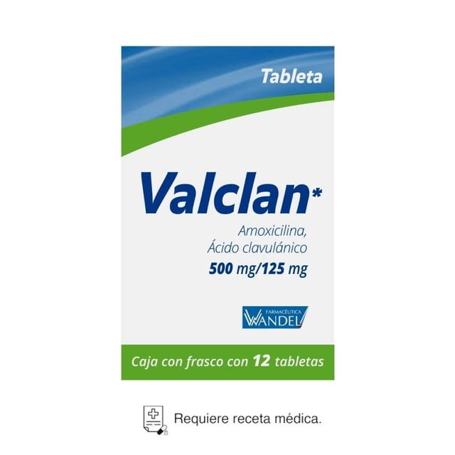 Valclan Amoxicilina 500 mg, Ácido Clavulánico 125 mg 12 tabletas