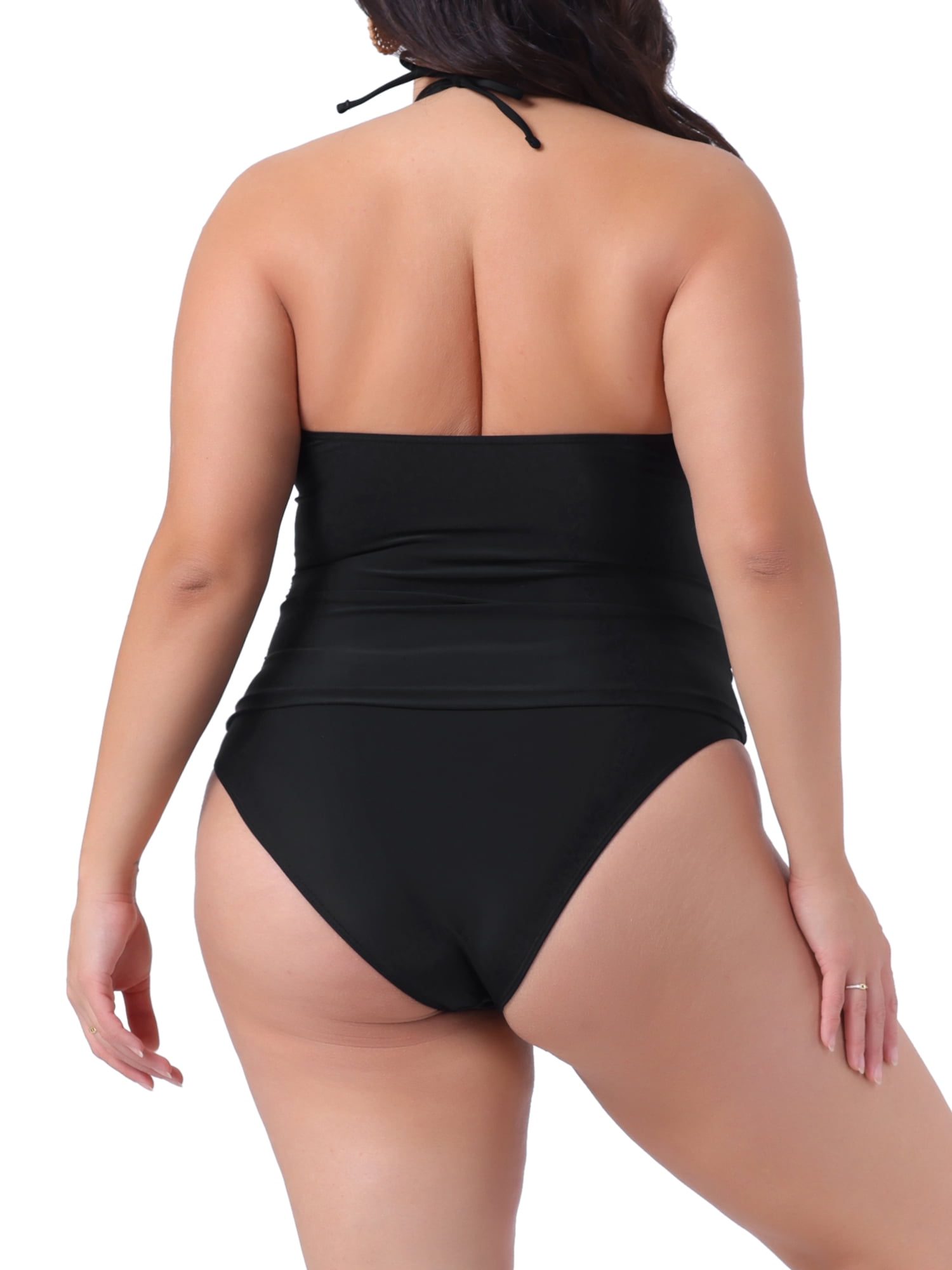 DARING DIVA Women's Plus Size Tankini Swimsuit Halter Swimdress 3X Black